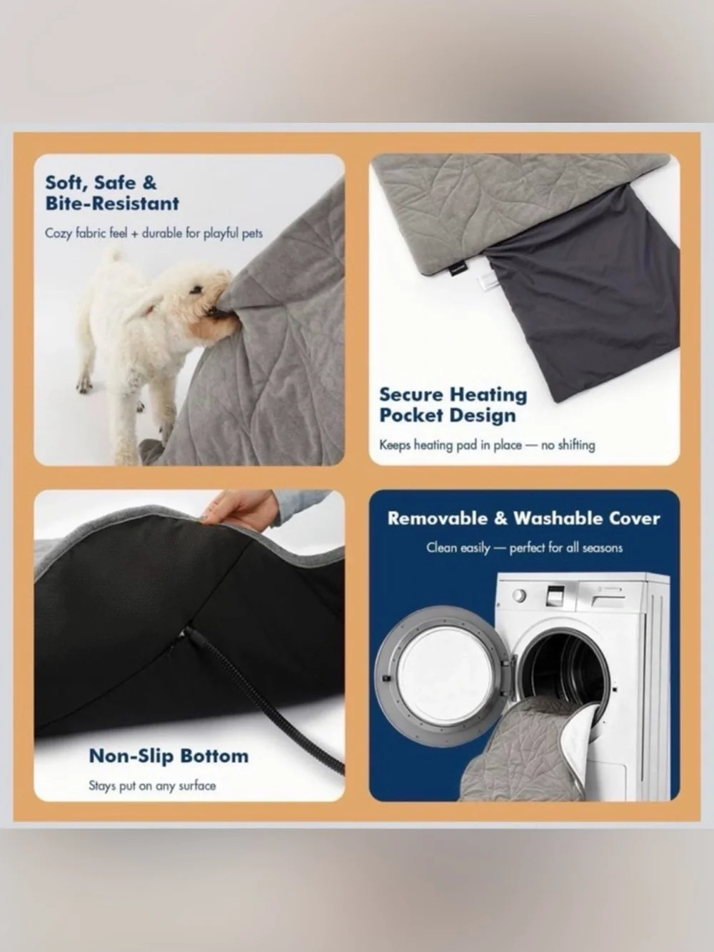 Heated Gray Pet Mat for Dogs & Cats - Cozy Electric Warming Bed